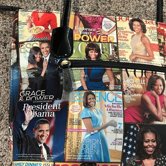 NWOT Michelle Obama First Lady Glossy Magazine Print Collage Vinyl Handbag Purse - Picture 9 of 16